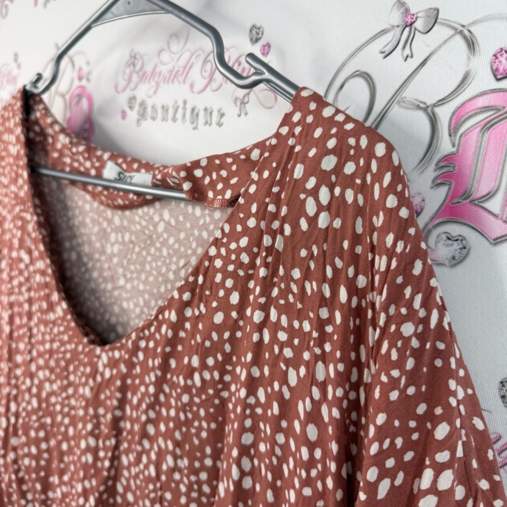 Suzy Sheir T-shirt top cropped orange dotted Women's Brown Polka Dot Top - Picture 4 of 10